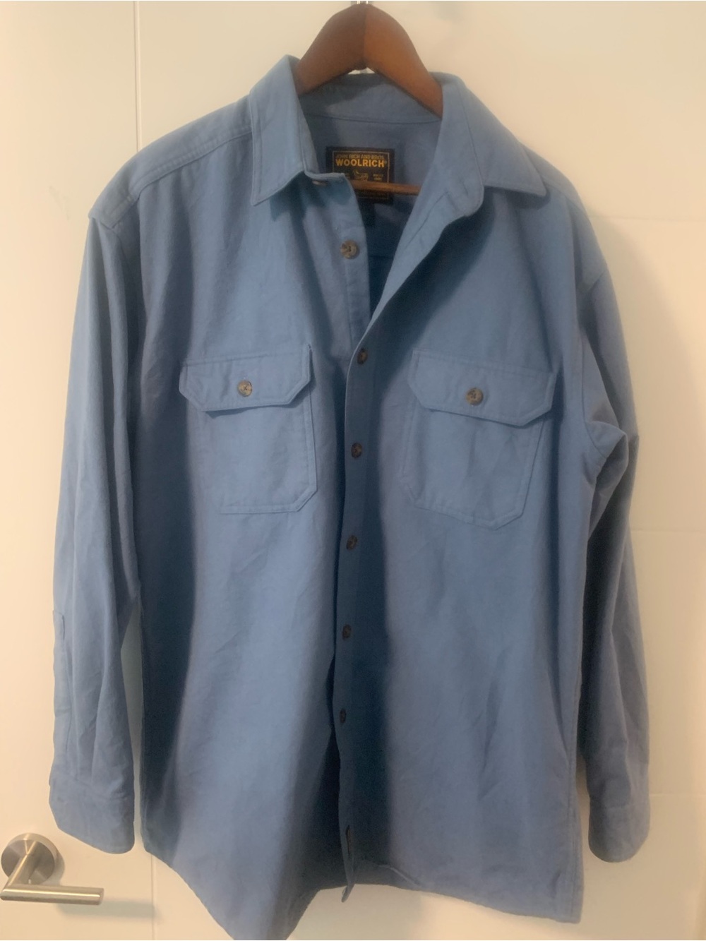 Woolrich Men's Light Blue Button-Up Shirt Jacket A14